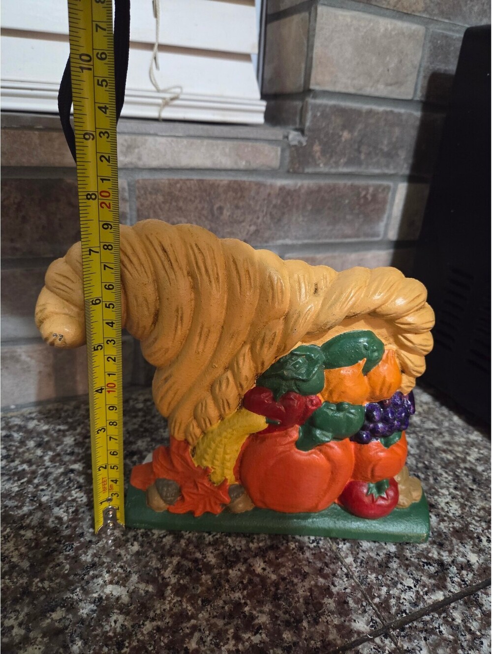 CAST IRON Door Stop FALL HARVEST BOUNTY CORNUCOPIA HORN - Picture 2 of 5